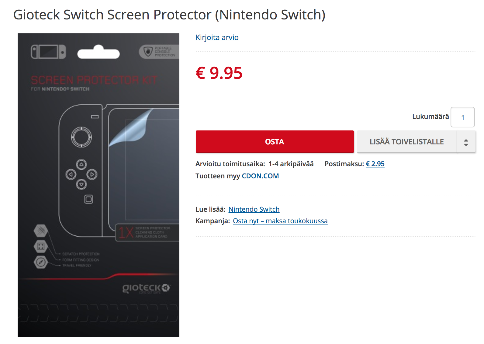 Gioteck Switch Screen Protector (Nintendo Switch)